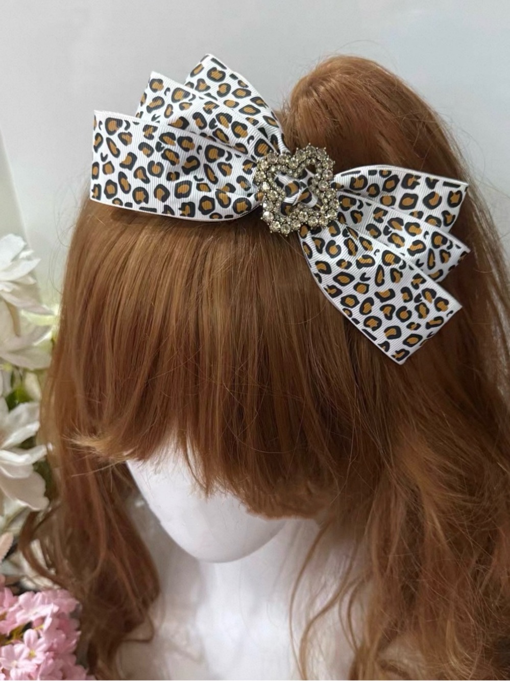 Handmade Shibuya Harajuku Hime Gyaru Mars Leopard Rhinestone Bow Hair Clip